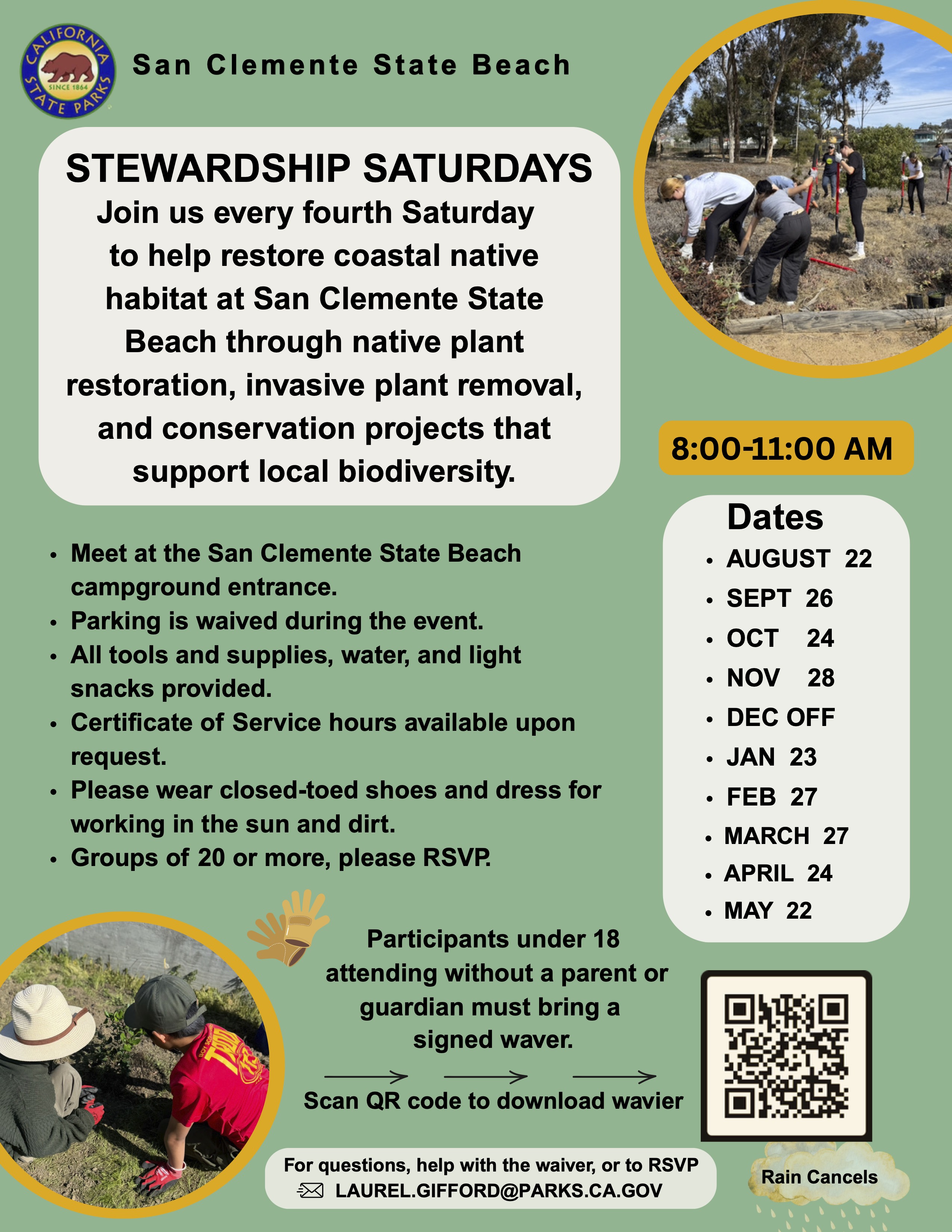 San Clemente State Beach Stewardship Saturdays flyer for 2026 and 2027 San Clemente State Beach Stewardship Saturdays flyer for 2026 and 2027