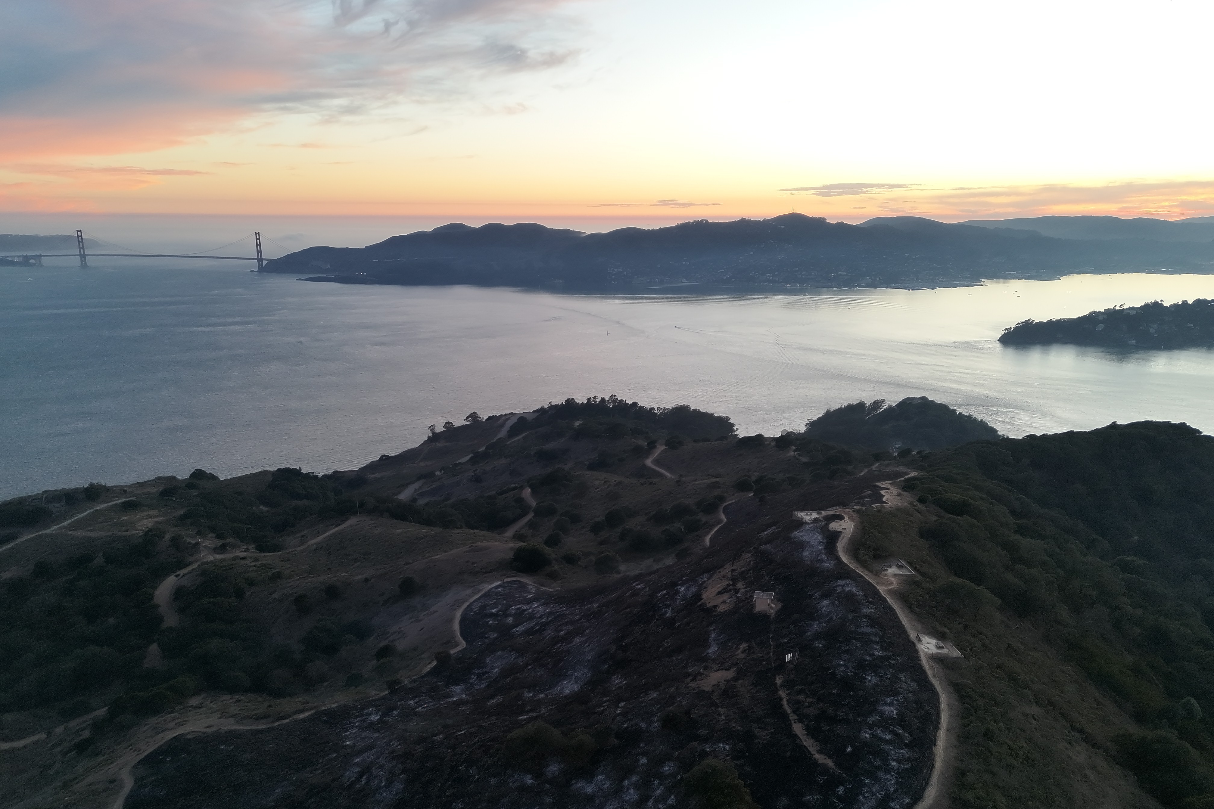View of Angel Island post burn with views of San Francisco