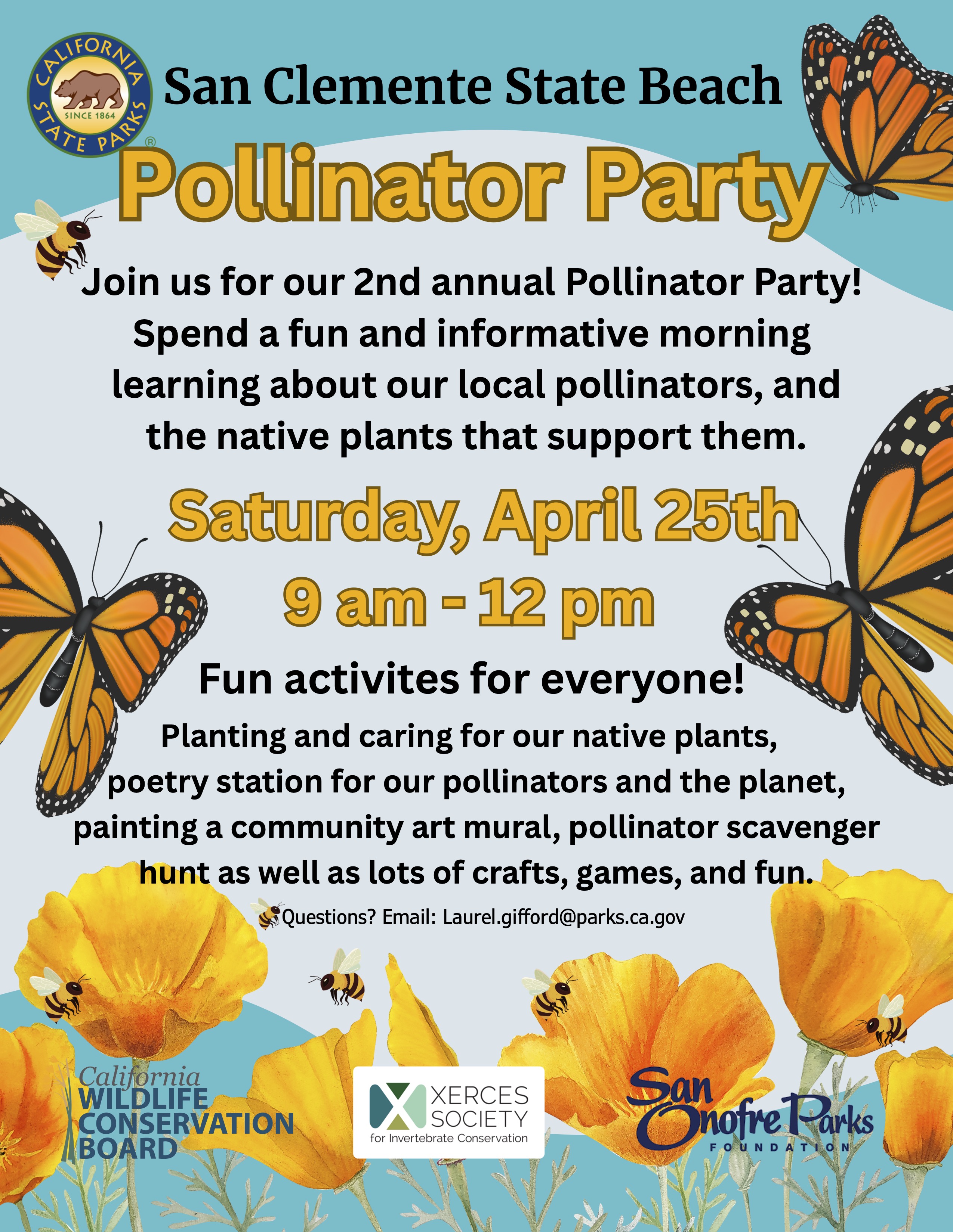 San Clemente State Beach Pollinator Party Saturday April 25th Flyer