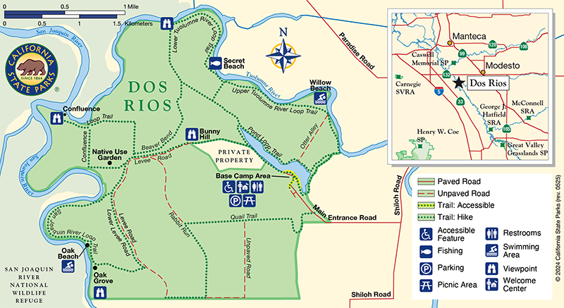 Map of Dos Rios highlighting the newly opened trails.