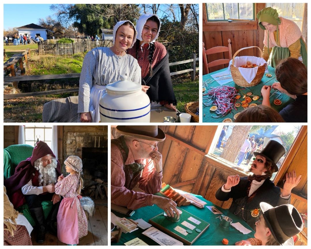 Visitors at last year&rsquo;s event enjoying refreshments, holiday-themed crafts, a vist with Santa Claus, and living history demonstrations. Photos from California State Parks