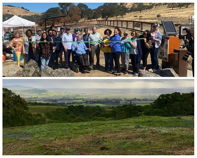 Top: Ribbon cutting event marking the opening of the Patwino Worrtla Kodoi Dihi Open Space Park on Aug. 23. Bottom: A view from the Patwino Worrtla Kodoi Dihi Open Space Park. Photos from Solano Land Trust.